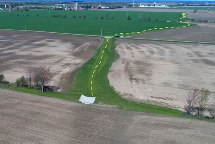 Figure 2. A Series of Grassed Waterways and Water and Sediment Control Basins or WASCoBs.